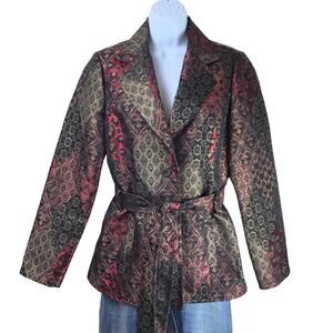Cache Textured Brocade Jacket Belted Lined Sz 6